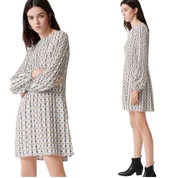 Maje Rockina Pleated Crepe Mini Dress 